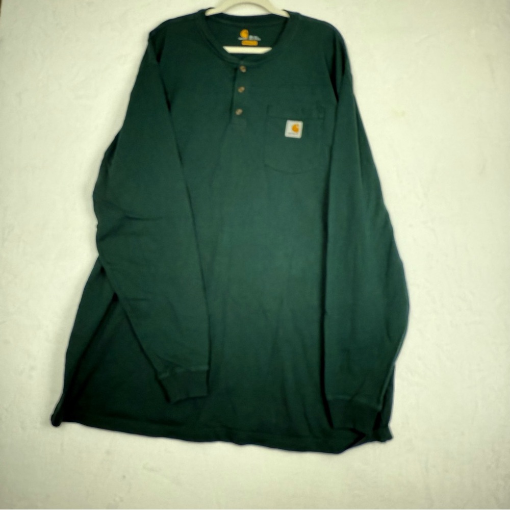 Carhartt 3XLT Henley Shirt Original Fit Long Sleeve Workwear Green pocket Tshirt